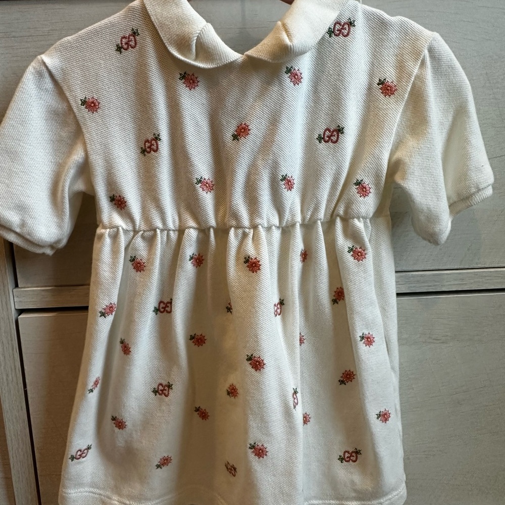 Gucci White Short Sleeve Dress with Floral Pattern Baby Girl 6-9 Months